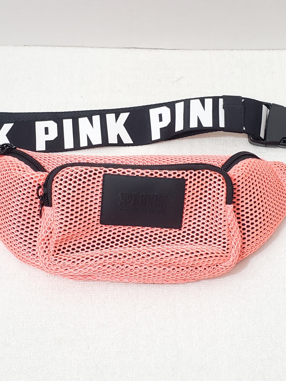 Victoria's Secret PINK Mesh Waist Bag in Coral Pink and Black